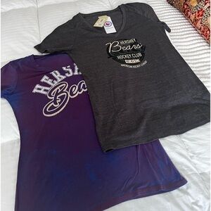 2 Hershey Bear womens t shirts  1 NWT sz large grey. Purple/blue sz medium used